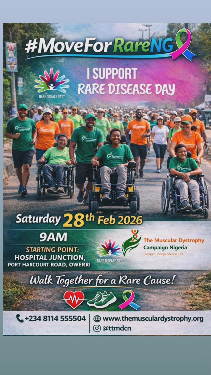 TTmdcn's tweet photo. Rare Disease requires multidisciplinary approach to care.
#MoveForRareNG calls on physiotherapists, neurologists, occupationaltherapists &amp; mental health professionals to stand with people living with rare diseases this #RareDiseaseDay. Every movement counts. Every voice matters. https://t.co/VHUB5Dvtft