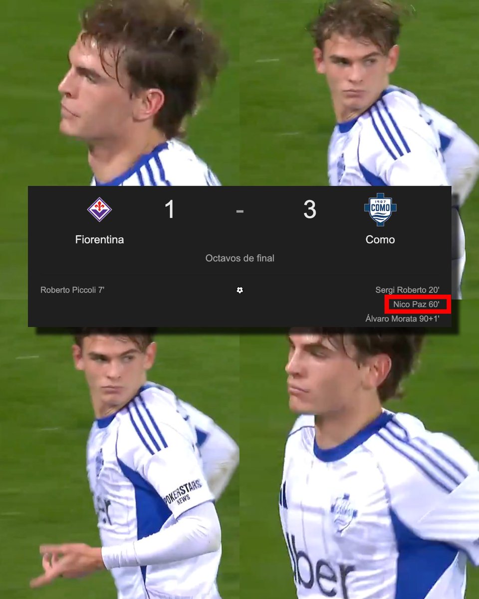 Lo de Nico Paz en Italia está siendo ESCANDALOSO. Hoy entró de cambio, marcó el gol de la remontada de Como ante la Fiorentina y guió a su equipo a los cuartos de final de la Coppa Italia. El argentino ya lleva ¡¡9 GOLES Y 6 ASISTENCIAS!! en la presente temporada. Y no solo es el