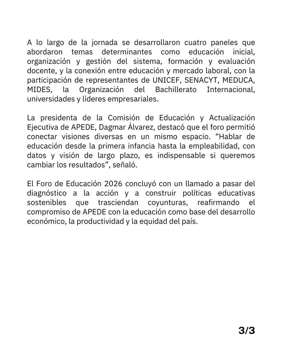 “La educación de calidad es una decisión país”. Con este mensaje, APEDE inauguró el Foro de Educación 2026, convocando a autoridades, sector privado y academia para debatir los retos del sistema educativo y su impacto en la competitividad del país.
#ForoEducación2026 #APEDE
