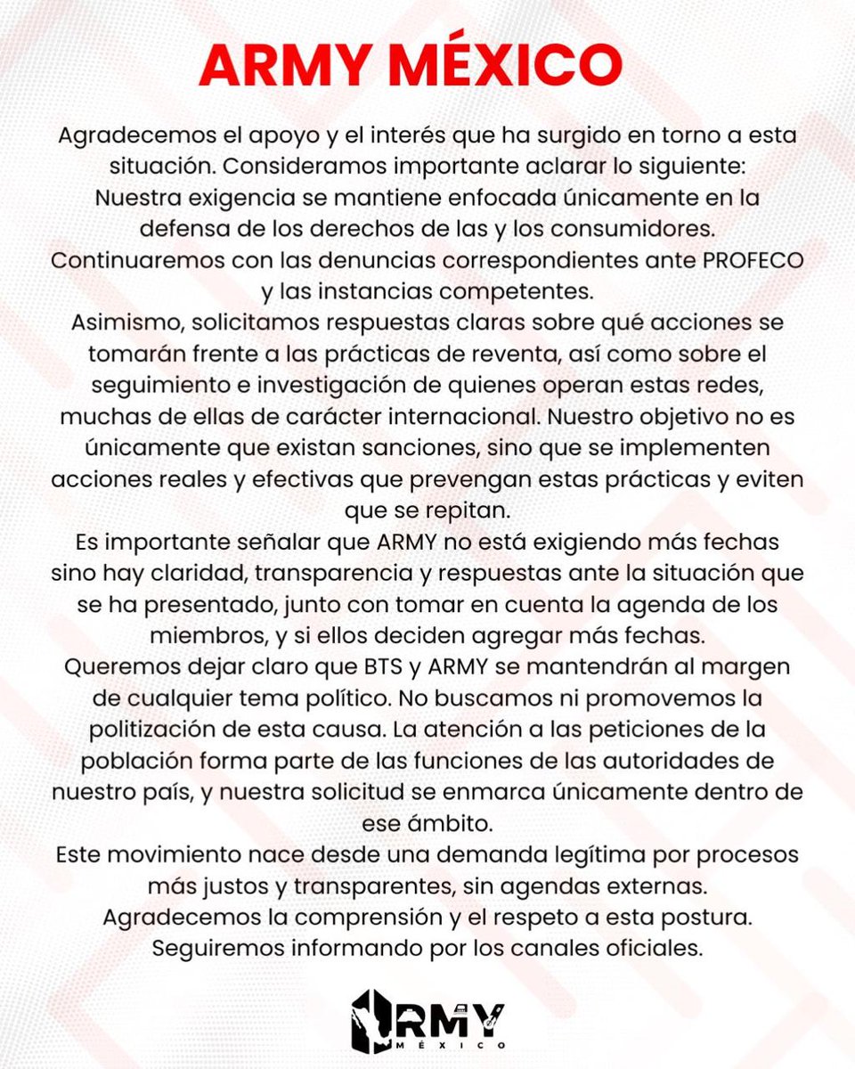 RuidoEnLaRed's tweet photo. 🟣🗣 ARMY no exige más fechas, exige claridad.

Luego de que la presidenta Claudia Sheinbaum informara que está realizando gestiones para que BTS abra más conciertos en México, los fans del grupo musical surcoreano respondieron. https://t.co/gxtynDA3rj