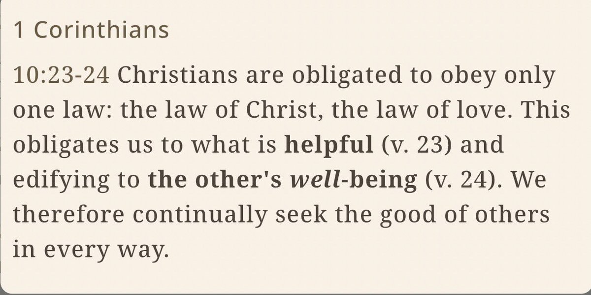 CE33AD's tweet image. All things are lawful for me, but not all things are helpful; all things are lawful for me, but not all things edify. 1 Corinthians 10:23

All things are lawful for me, but not all things are helpful. All things are lawful for me, but I will not be brought under the power of any.…