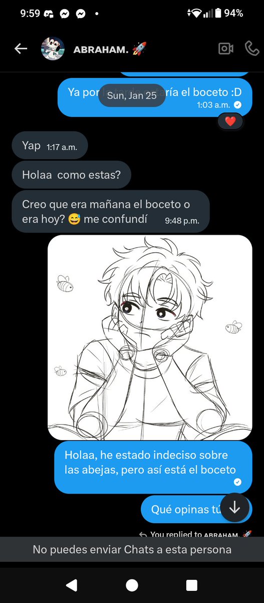 MinoDraw's tweet photo. Ya que esa persona no estaba decidido sobre el personaje al pedirme la ilustración le digo que lo piense tranquilamente, y así pasamos hasta el día 24 en el que se reanuda el chat, me da las indicaciones que se ven en las fotos y yo las sigo fielmente... Sigue abajo https://t.co/l5auKQuPVu