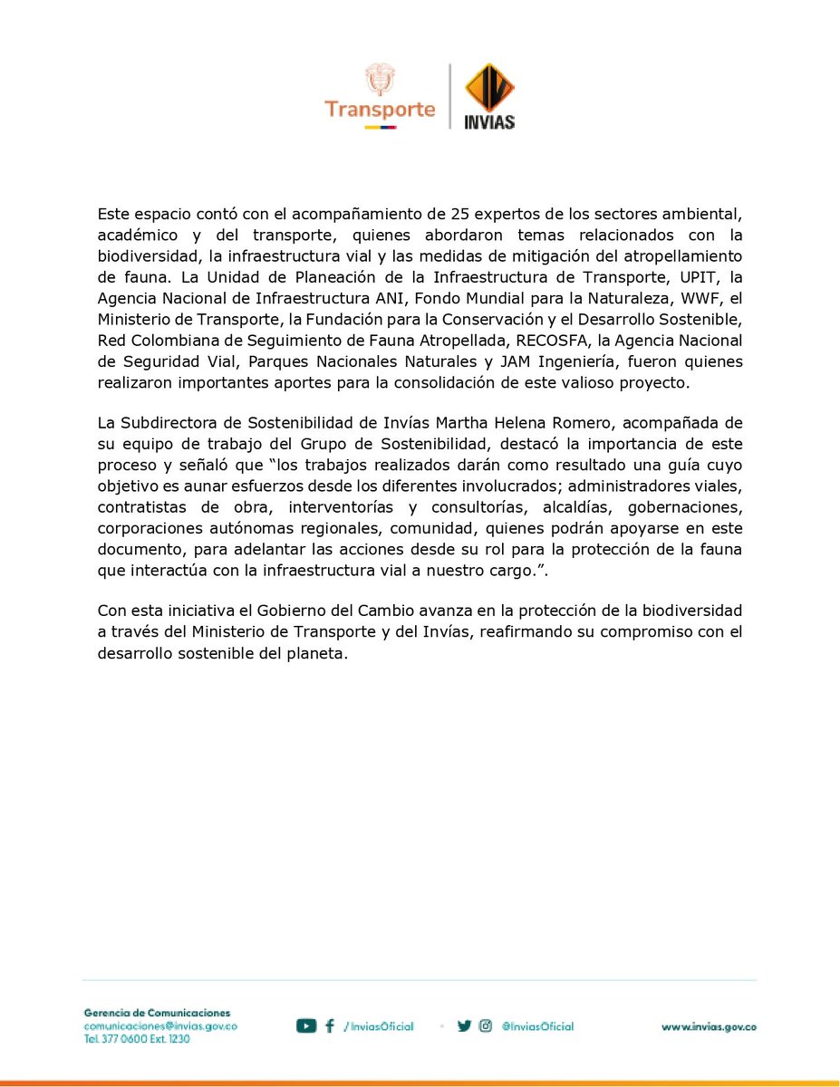 InviasOficial's tweet photo. Invías realizó mesa de expertos para fortalecer la Guía de lineamientos para la mitigación del atropellamiento de fauna en la red vial nacional.
La subdirectora de Sostenibilidad, Martha Helena Romero, dio la bienvenida a este espacio⬇️
#Invias #Biodiversidad #VíasColombianas https://t.co/BW0zgZjg77