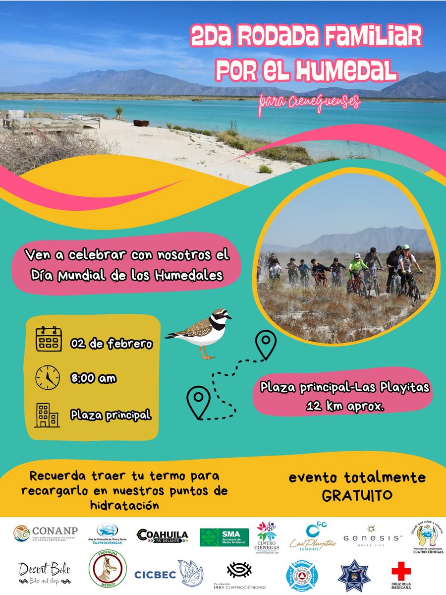promotoras4c's tweet photo. ¡Amigos!  Este 2 de febrero ven y celebra con nosotros el día mundiales de los humedales y conoce un poco más  del Área Natural Protegida
#EducaciónAmbiental #cuatrocienegas #CONANP #apffc https://t.co/INGZcOXWc5