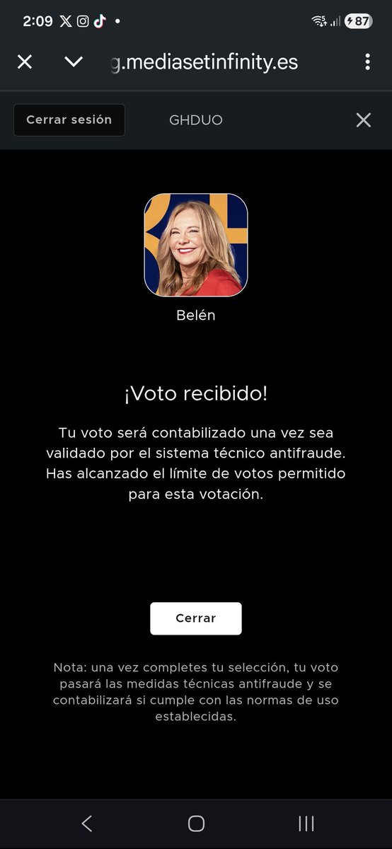 Antes de pedirlo..ya la votaba.. Y tengo a otra en el punto de mira.. Menos mal que veo poco..que gentuza.. Carlos y Cristina a la final...