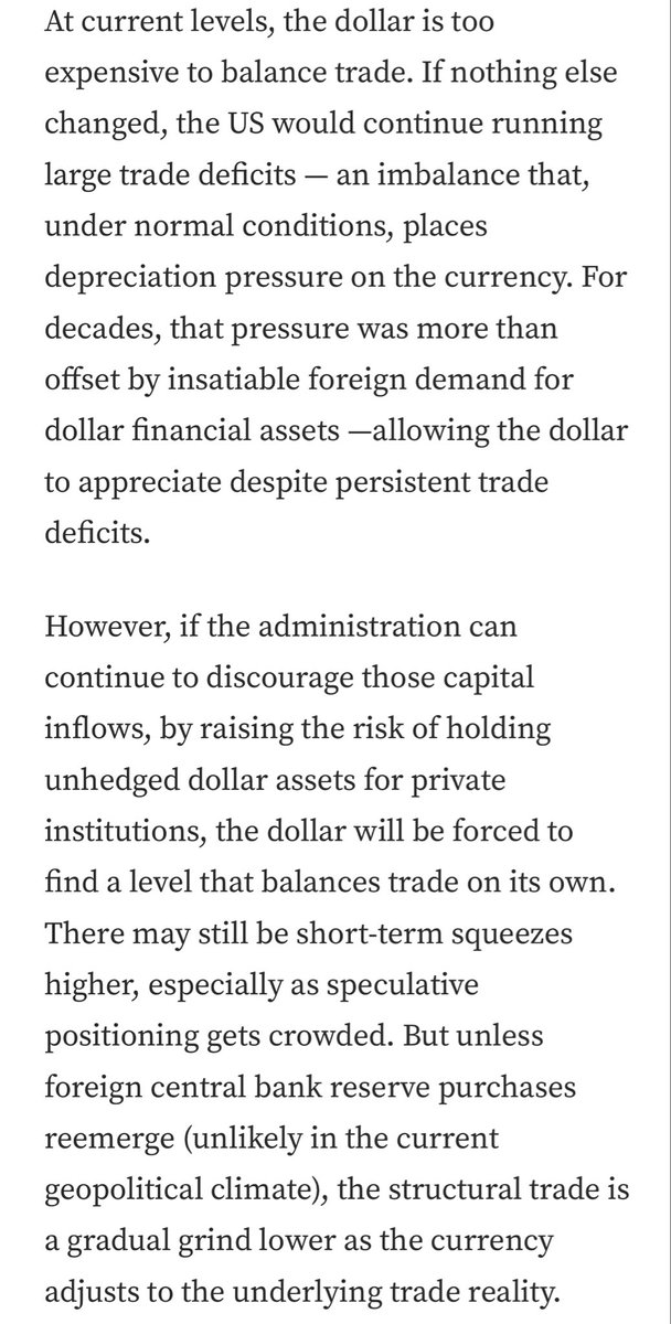michaeljmcnair's tweet image. We’ve lived in a world where beggar-thy-neighbor policies have distorted FX markets for so long that people freak out and call it debasement when the dollar depreciates. Those mercantilist policies created structural capital inflows into dollar assets and kept currencies from…