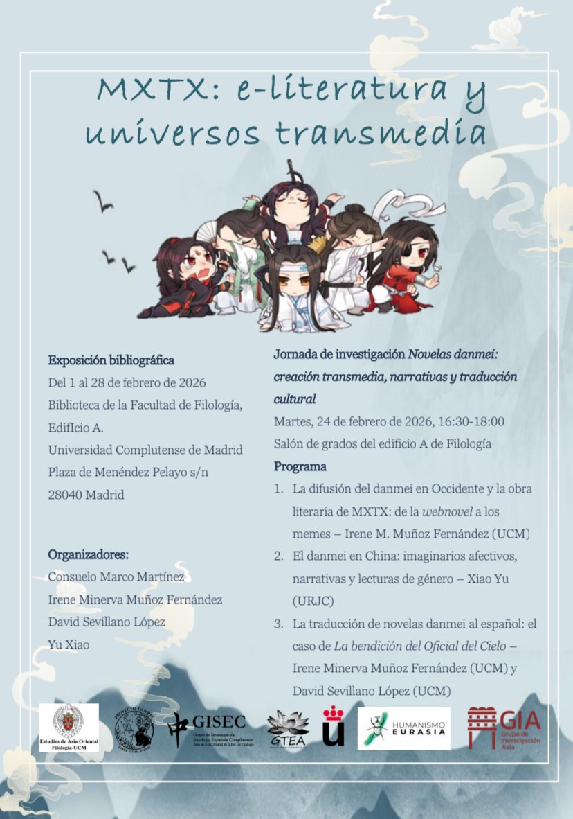 Exposición y conferencias sobre la obra de MXTX y la literatura danmei. Más información: ucm.es/sinologiaespan…