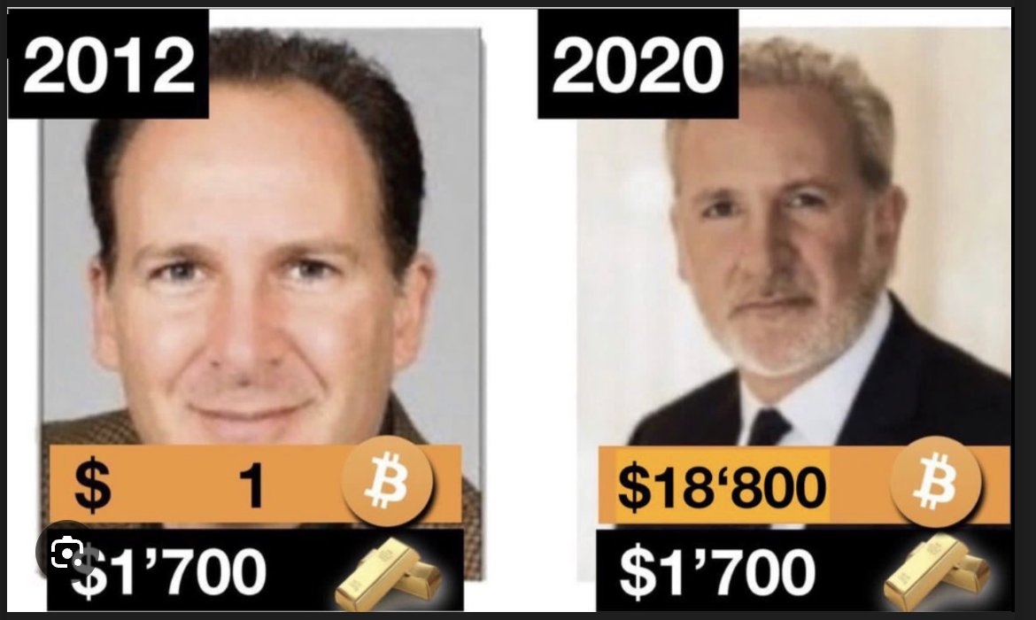 Guys I just spent time talking to Peter Schiff again. He still suffers from  bitcoin derangement syndrome. In 2012 Bitcoin was 1 dollar. Gold was 1700.  In 2020 I did a debate