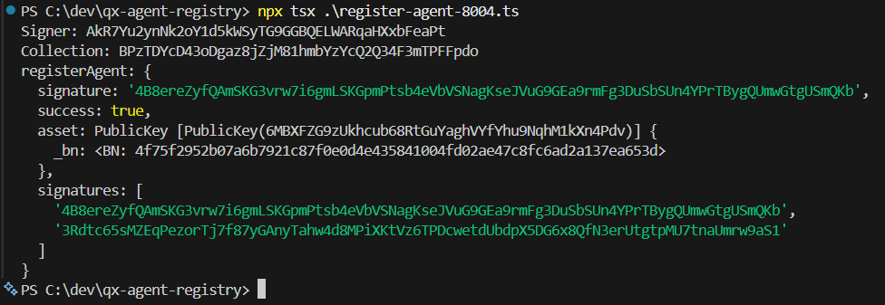 BrokeBatman20's tweet photo. Just successfully registered my first autonomous agent on the Solana devnet using the 8004 agent registry.
• Collection created
• Agent identity asset minted
• On-chain registration confirmed
Agent asset: 6MBXFZG9zUkhcub68RtGuYaghVYfYhu9NqhM1kXn4Pdv
Next: wiring the off-chain runtime + prediction logic.
Builders gonna build 🧠⚙️🚀
#Solana #Agents #Web3AI #QX