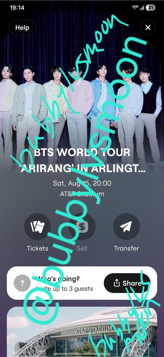 bubbylvsmoon's tweet photo. WTS // BTS ARLINGTON TX DAY 1 TICKET 
Selling ONE ticket face value 
$212.00 
Will send any proof! 
Can send money via PayPal (goods and service), Cash app, venmo
Reason: got 2 tickets for same day but together with my sister! https://t.co/HqrtRyVxsH