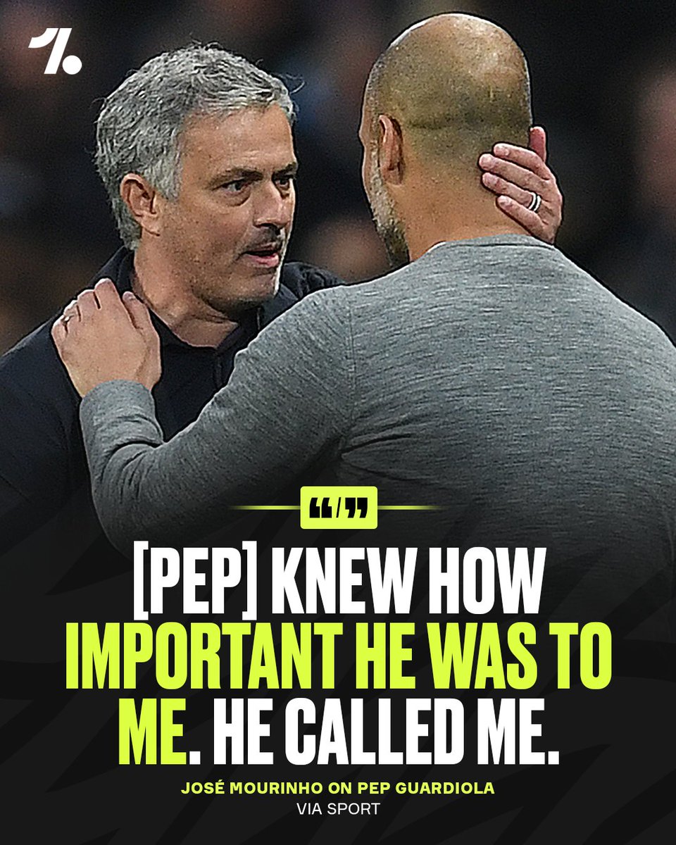 OneFootball's tweet photo. José Mourinho has opened up on the surprising relationship he has hidden with his once-rival Pep Guardiola 🤝🤩

Known for managing Real Madrid and Barcelona throughout one of the greatest periods in football history, the pair developed an unlikely friendship off the pitch, leading them to console each other during the dark times of their personal lives. 🥺

🗣️ “I belong to that generation of coaches who believe that what happens in a soccer game stays there. I have only good memories and feelings toward Pep.” he told SPORT.

🫶 “I'm sharing this because now I have the opportunity, but I only have good memories of him from when we worked together.”

Two legends on and off the pitch. ✅
