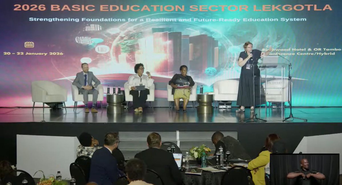 Kelello_'s tweet photo. 👏Our director, Prof Nicky Roberts was invited at the #DBELekgotla2026, participating as a panelist on the theme:
“Strengthening the Foundations: What It Takes to Improve Reading and Numeracy at Scale". https://t.co/eaSRJvzVSI