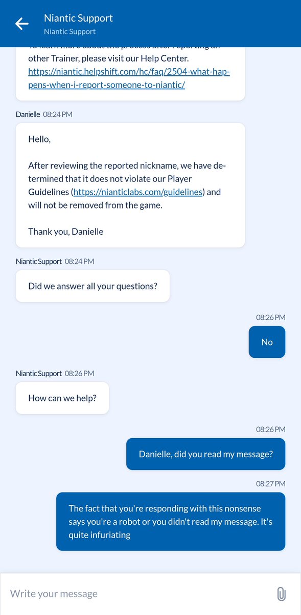 Kalethemis's tweet photo. @NianticHelp @scopely @NianticHelp  Kindly have your support team educated on different cultures and understand the struggles different communities face. Someone is downright disrespecting the mentally unsound and you're finding it "Okay". Even with me quoting your guidelones. https://t.co/9IZ86yxdx5