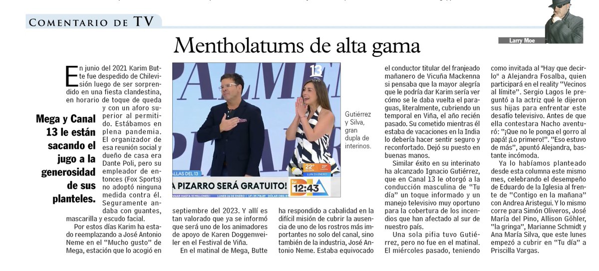 Tío Larry: en la columna "Mentholatums de alta gama" cuentas la pifia de Nacho Gutiérrez acrecentada x la historia de Ale Fosalba: la actriz tuvo un romance extramarital con un isleño durante las grabaciones de Iorana. Había tejado de vidrio y Nachito metió las patas.