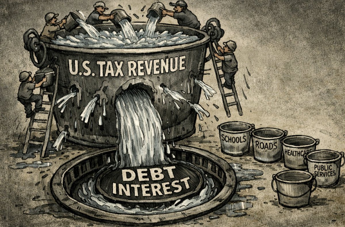 For every $5 Washington collects in taxes, $1 now goes to interest on the debt.

A STUNNING ONE DOLLAR OUT OF FIVE IS GOING FOR NOTHING.