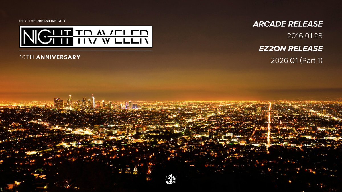 이지투 시리즈의 13번째 버전 : 나이트 트래블러가
오늘로서 출시 10주년을 맞이했습니다.

밤의 느낌과 여행을 통한 새로운 경험을 주제로, 리듬게임에서 흔치 않은 감성적인 비주얼로 호평받은 작품이었죠.

이지투온의 마지막 레거시를 장식할 나이트 트래블러는 2026년 1분기 - 파트 1 부터 출시될