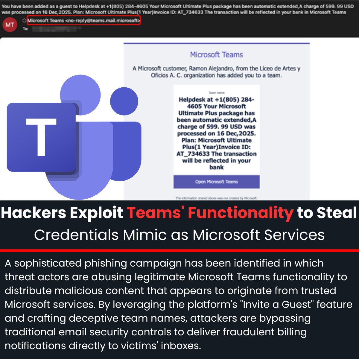 🚨 Hackers Exploit Teams' Functionality to Steal Credentials Mimicking Microsoft Services

Source: cybersecuritynews.com/teams-to-deliv…

A sophisticated phishing campaign has been identified in which threat actors are abusing legitimate Microsoft Teams functionality to distribute malicious