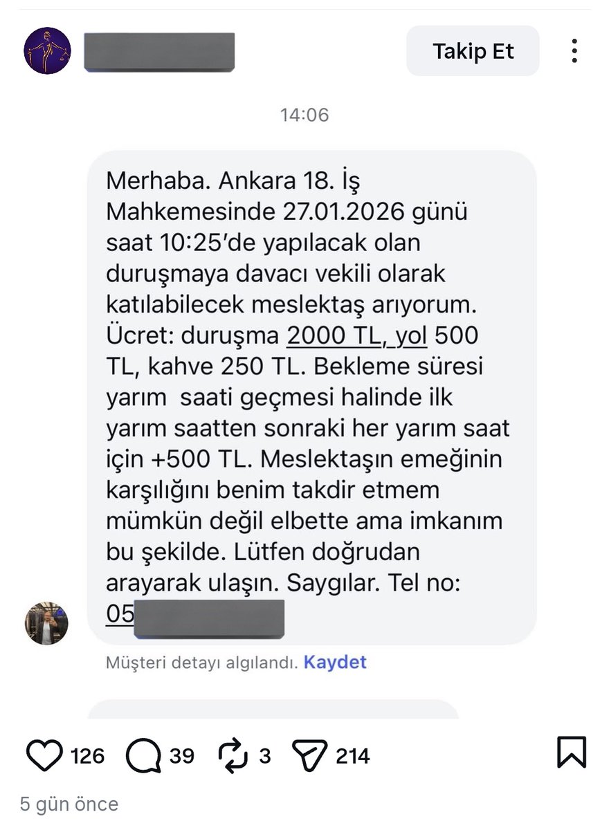 bir tevkil sayfasına verilen ilan