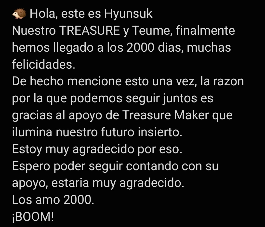 Treasure_Mex's tweet photo. #CHOIHYUNSUK 🦔 | 2000 DAYS DEBUT MESSAGE 💌

#최현석 #2000DaysWithTreasure https://t.co/kAdt3DZxsJ