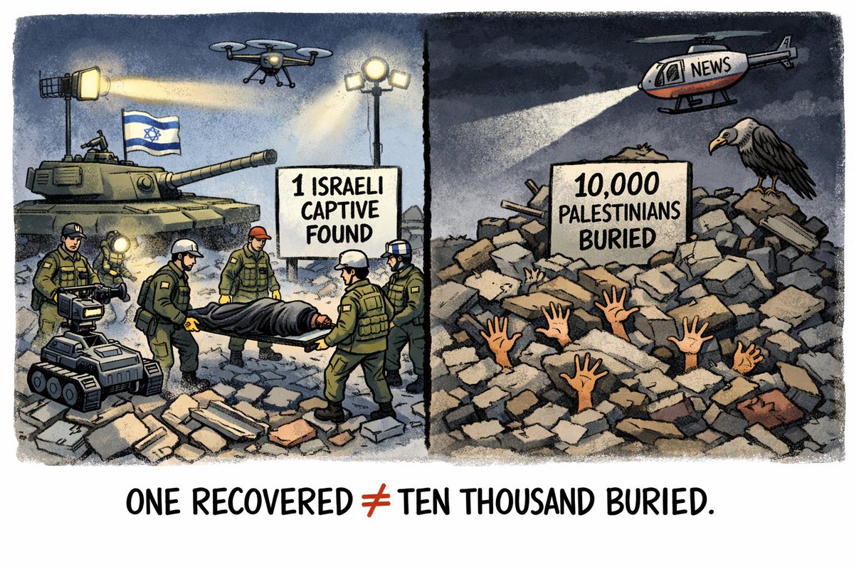 steve_hanke's tweet image. In Gaza, Israel has recovered its one remaining Israeli captive, Ran Gvili. It’s all over the news.

What’s not in the news is that more than 10,000 Palestinians remain unaccounted for and buried under tons of rubble.