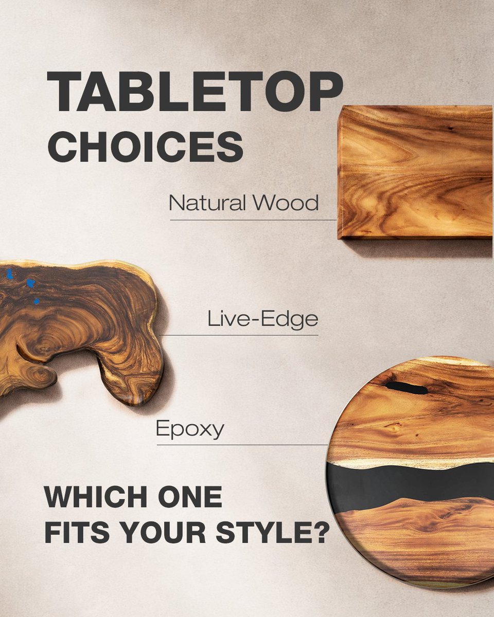 LumberGrand's tweet photo. When choosing the right tabletop, it’s all about what fits your style and needs. Whether you prefer epoxy, live-edge, or natural wood, each one brings something different to the space.

📩Feel free to message us for more details! 

#LumberGrand #EpoxyTable #LiveEdge  #NaturalWood https://t.co/EjFbNLym0Y