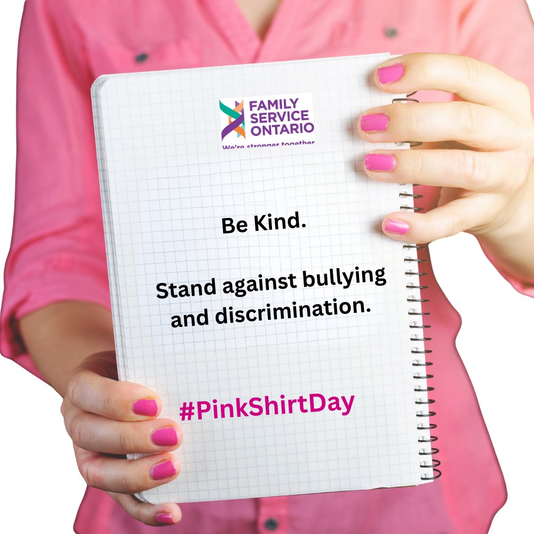 #PinkShirtDay reminds us that kindness and inclusion matter. 1 in 5 children and youth are affected by bullying - in schools, workplaces, home, and online. At Family Service Ontario, we stand for respect, compassion, and safe spaces for all.