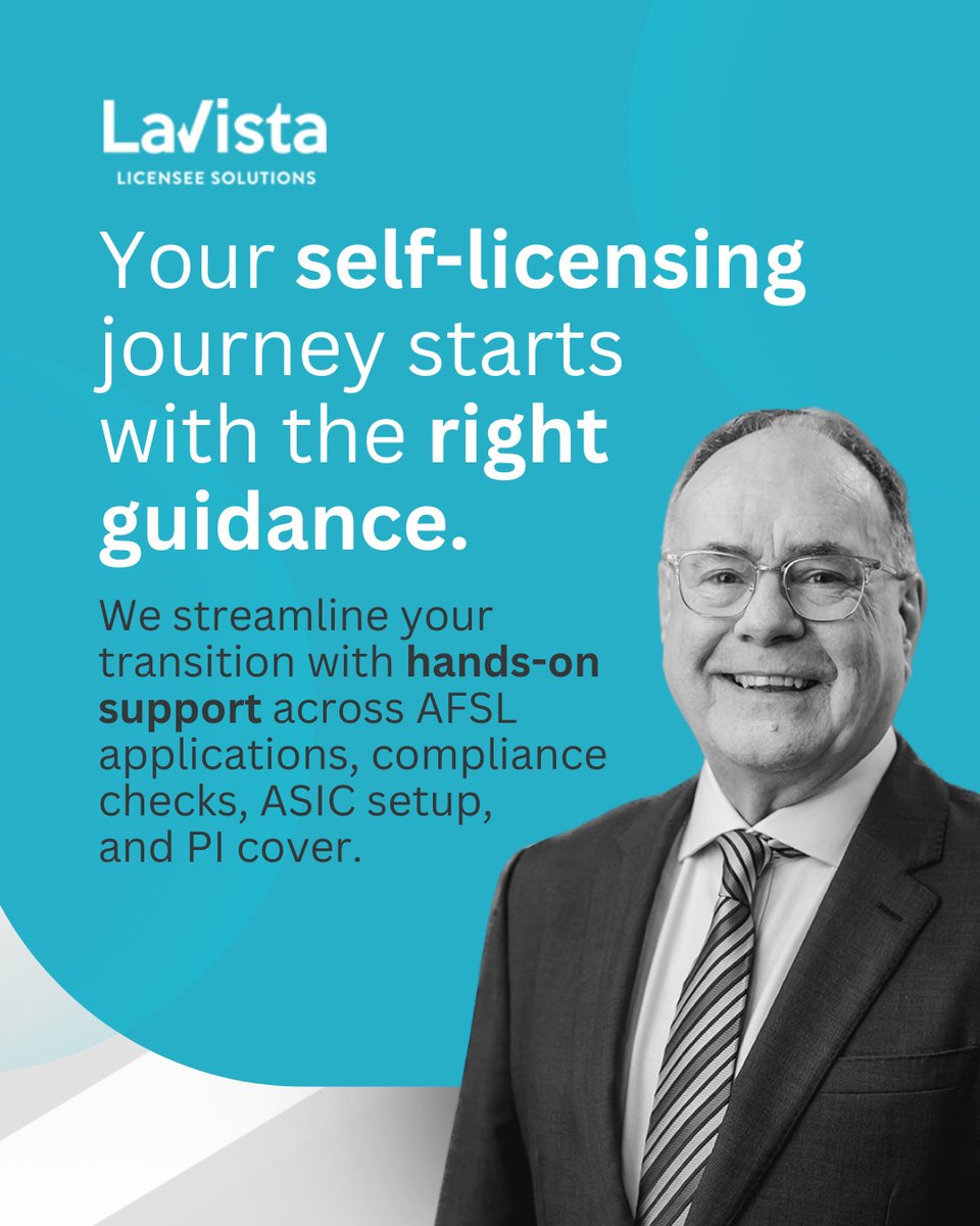 Deciding to move to being #selflicensed is a significant step in your business - but you don’t have to do it alone. We can guide you through every stage of the transition. Learn more 🔗 bit.ly/3XF063g #lavistalicenseesolutions #dealerservices #afsl