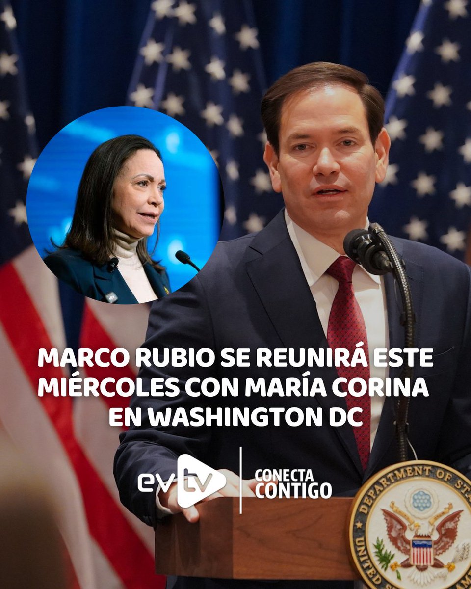 #UltimaHora | 🇺🇸 Marco Rubio recibirá a María Corina Machado el miércoles en el Departamento de Estado

🇺🇸 El secretario de Estado de Estados Unidos, Marco Rubio, se reunirá este miércoles #28Ene en la sede del Departamento de Estado con la líder venezolana y premio Nobel de la