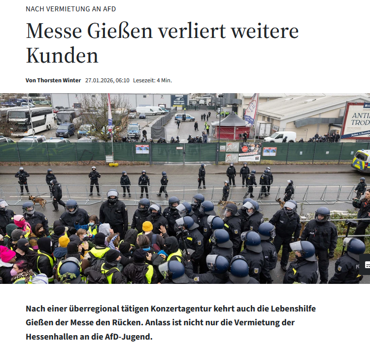 PeterBorbe's tweet image. Die Messe #Gießen wird jetzt gecancelt. Warum? Weil sie ihre Räumlichkeiten im November an die AfD vermietet hat, zwecks Gründung der neuen Jugendorganisation. Dahinter stecken diesmal allerdings nicht vermummte Antifas oder "Omas gegen rechts", sondern Unternehmen. Mehrere