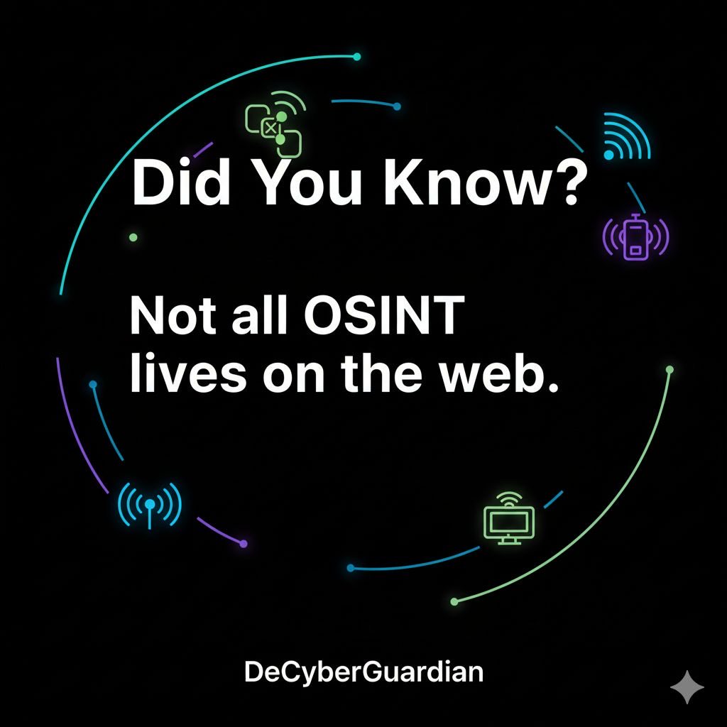 decyberguardian's tweet photo. Most OSINT looks at what’s on the web.

But real exposure often lives in Wi-Fi, Bluetooth, and IoT emissions.

Tools like WireTapper shift OSINT from browsing to listening; revealing blind spots defenders usually miss.

#OSINT #SIGINT #ThreatHunting #WirelessSecurity #Infosec https://t.co/Noa6SOMNHa