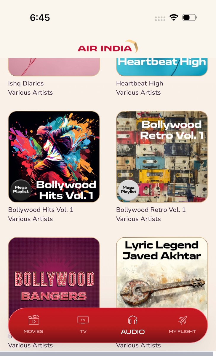 tanyaraii's tweet photo. Opened Air India’s Bollywood Retro playlist and now I’m crying because these were the songs on it??? 😭😭

Is this a mistake ?? Or are they onto something ?? https://t.co/609x7LqjCd
