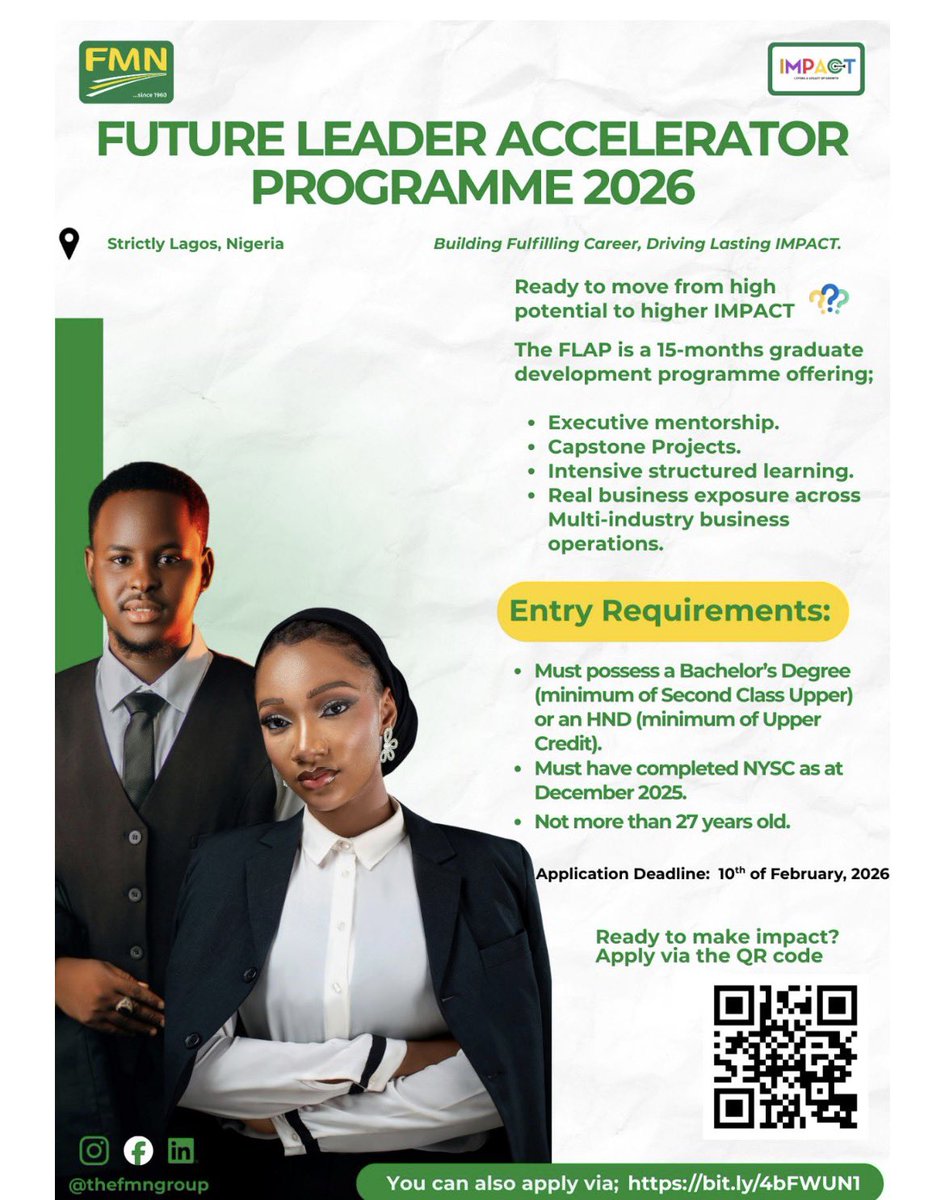 Pejuola_a's tweet photo. FMN Graduate Trainee Programme 2026

Apply here : https://t.co/cSv9wCn8Mi https://t.co/X3haThXf26