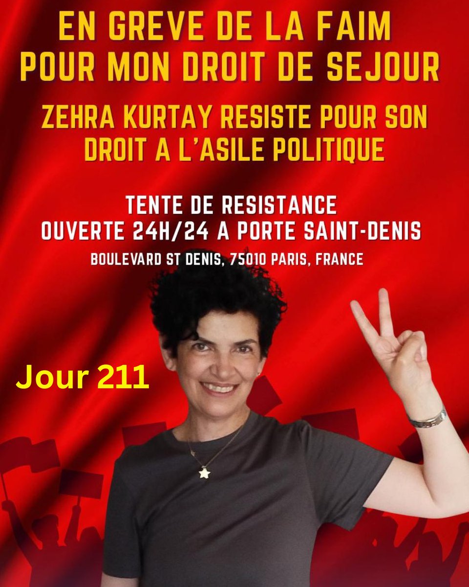 211ème jour de ma grève de la faim illimitée.
Je demande l'asile politique sans conditions et la levée de l'OQTF.

L'asile est un droit,pas une faveur.

La France ne peut pas collaborer avec l'État fasciste turc.
Garder le silence,c'est se rendre complice

#JusticePourZehraK