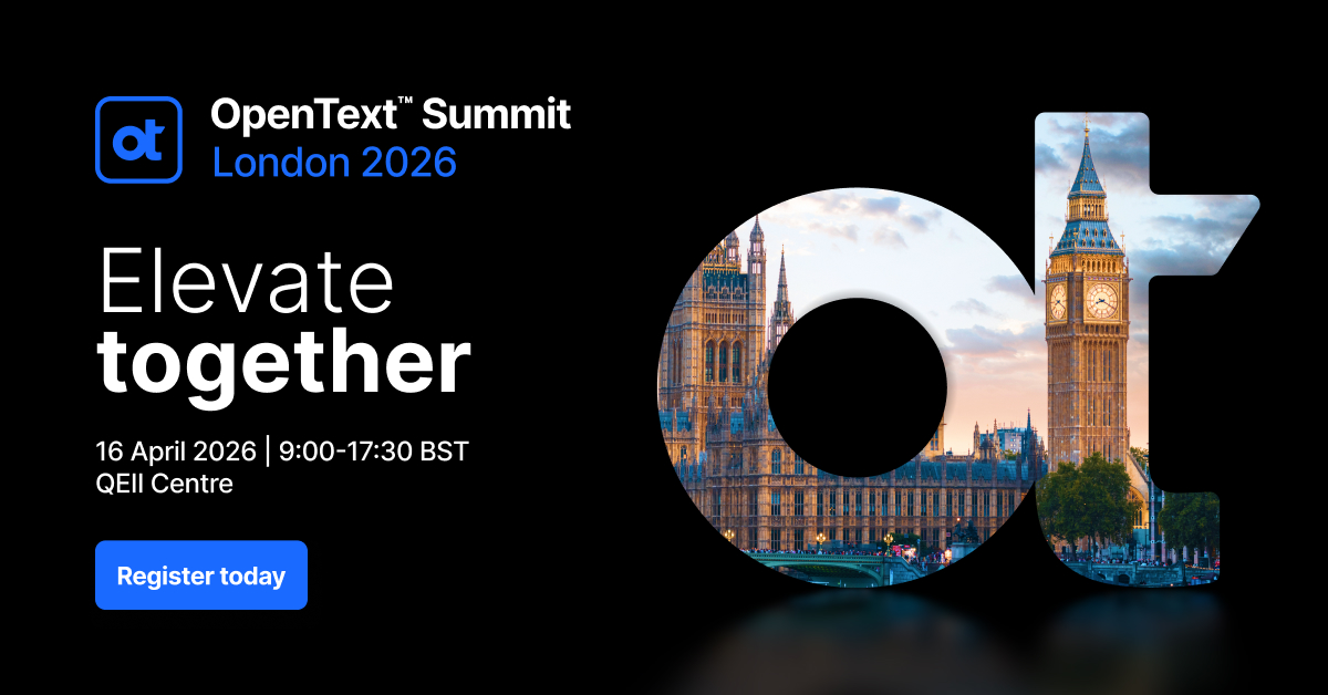 GCretescu's tweet photo. Join a select group of leaders, thinkers, developers, and innovators to discover what’s new and what’s next in AI, security, the cloud, and information management at #OpenTextSummitLondon 2026.

Find out more: https://t.co/26kiDc5ExU https://t.co/7bZwDKAPmN