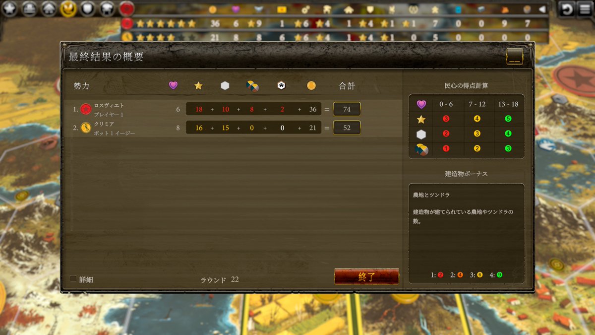 名作と名高い、Steamで現在デジタル版がセール中（なんと460円！）なボードゲーム「Scythe」を遊んでみた  ぱっと見Mech系のウォーゲームだけど、戦争のデメリットが大きくジリジリ内政した方が勝利点を稼げるゲーム。初見時は意味不でも2度目のプレーで行動の意味合いが  ...