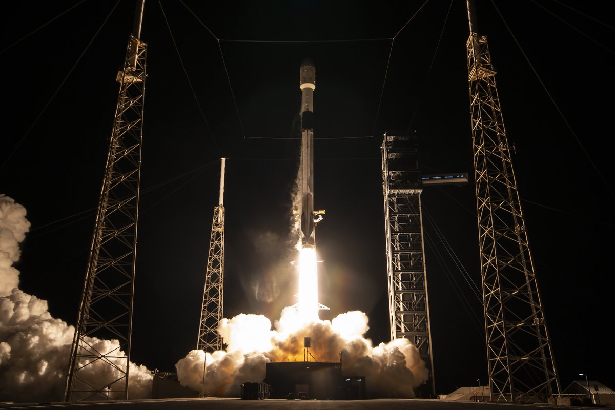 SpaceX's tweet image. Falcon 9 launches GPS III-9 to orbit, completing SpaceX’s third accelerated mission for the @USSpaceForce