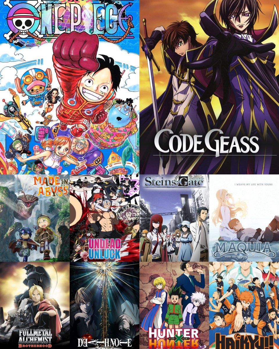 My Top 50 Favorite Anime of All Time

1. 🇯🇵 One Piece
2. 🇯🇵 Code Geass
3. 🇯🇵 Made in Abyss
4. 🇯🇵 Undead Unlock
5. 🇯🇵 Steins;Gate
6. 🇯🇵 Maquia: When the Promised Flower Blooms
7. 🇯🇵 Fullmetal Alchemist: Brotherhood
8. 🇯🇵 Death Note
9. 🇯🇵 Hunter x Hunter
10. 🇯🇵 Haikyuu!!
11. 🇯🇵