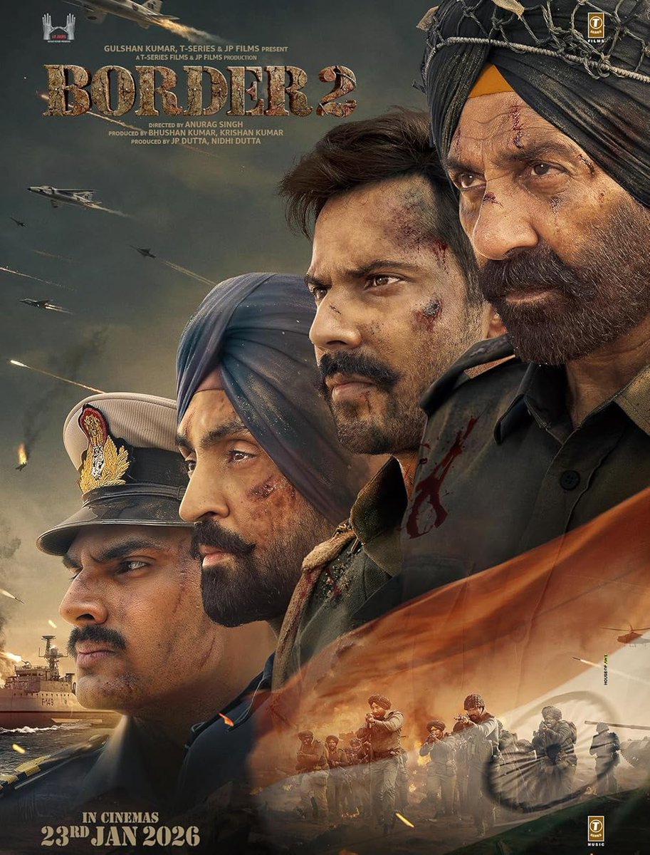 BoxOffice_Films's tweet photo. #Border2 crossed 200 cr in 5 Days 🔥

India Nett - 216.79 cr
Worldwide - 280 cr+

44th Bollywood &amp; 50th Hindi Film to cross 200 cr Nett 
1st 200 cr of 2026 🔥

2nd 200 cr for #SunnyDeol &amp; #DiljitDosanjh 

1st 200 cr for #VarunDhawan &amp; #AhanShetty 

#Border2Collection #Border3 https://t.co/yk2caFvWQ1