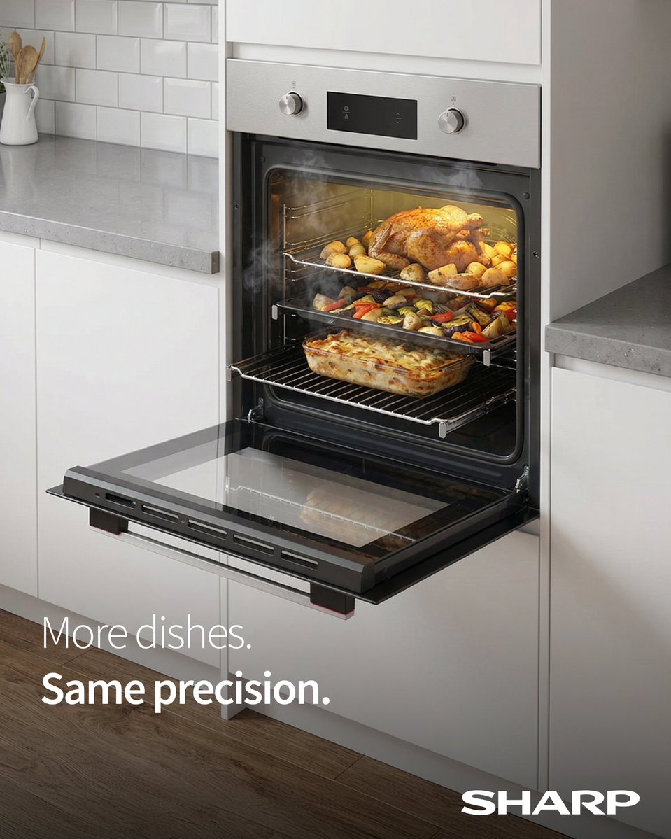 The large oven cavity allows multiple dishes to be cooked at once, while consistent heat distribution maintains reliable results.

#Sharp #Technology #WhiteGoods