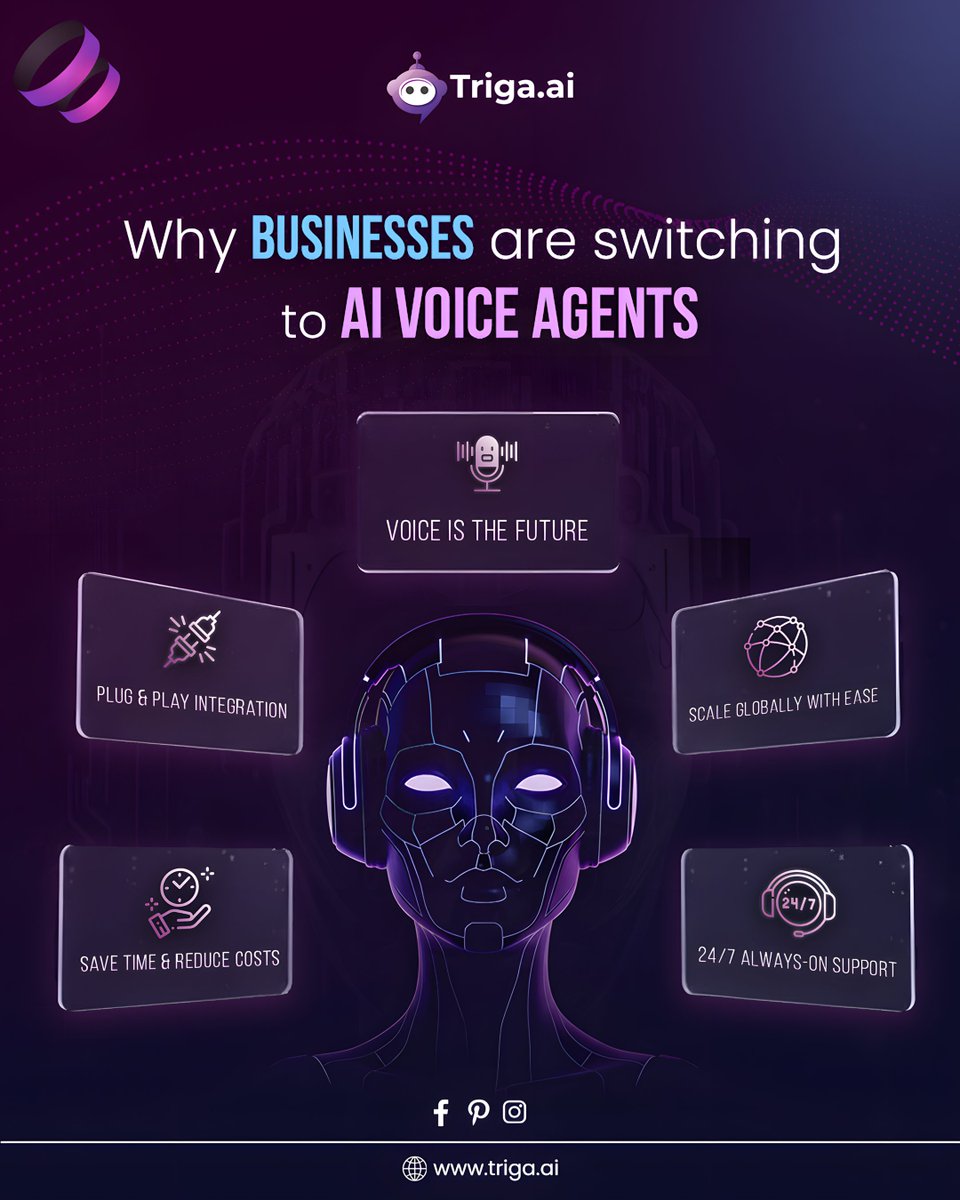 TrigaAi's tweet photo. Businesses aren’t switching to AI Voice Agents.
They’re switching because of them.
Faster calls. Lower costs. 24/7 conversations.
Voice is the future. 🎧🤖

#Robotics  #AI  #VoiceTech #Future #sales https://t.co/WDpTA32ima