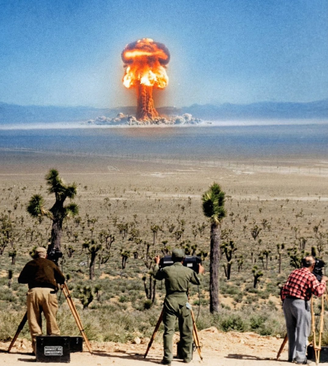 LasVegasLocally's tweet image. 75 years ago today the first atomic bomb was detonated in the Nevada desert, 65 miles northwest of Las Vegas.

Over the next 41 years, the US government would detonate another 1,020 nuclear weapons in Southern Nevada.