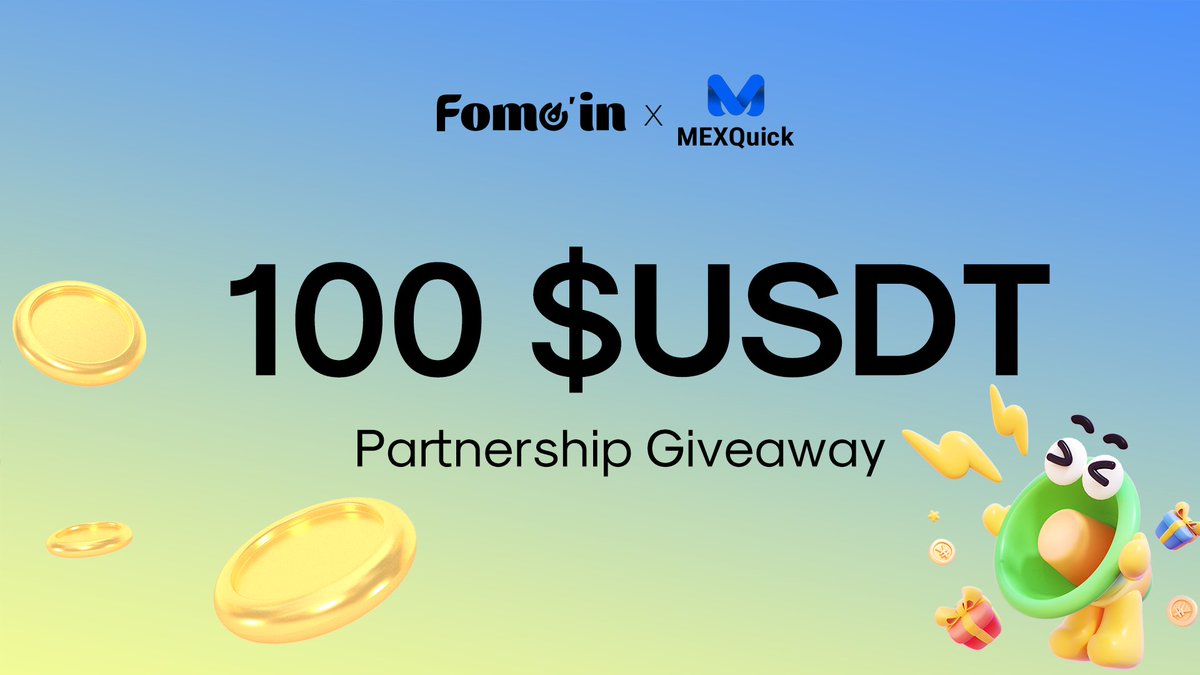 🤝 #Fomoin New #Partnership with <a href="/MexQuickOfcl/">MEXQUICK</a>
🎁 Join #MexQuick 100 $USDT Giveaway!

1️⃣ RT &amp;❤️&amp; Tag 3 Friends 
2️⃣ Follow <a href="/MexQuickOfcl/">MEXQUICK</a> &amp; <a href="/Fomo__in/">Fomoin</a>
3️⃣ Join t.me/MEXQuick_Global
4️⃣ Comment your #BSC address below

💰 10 winners = $10 each
#Airdrop #Giveaway #Web3 #BTC #ETH