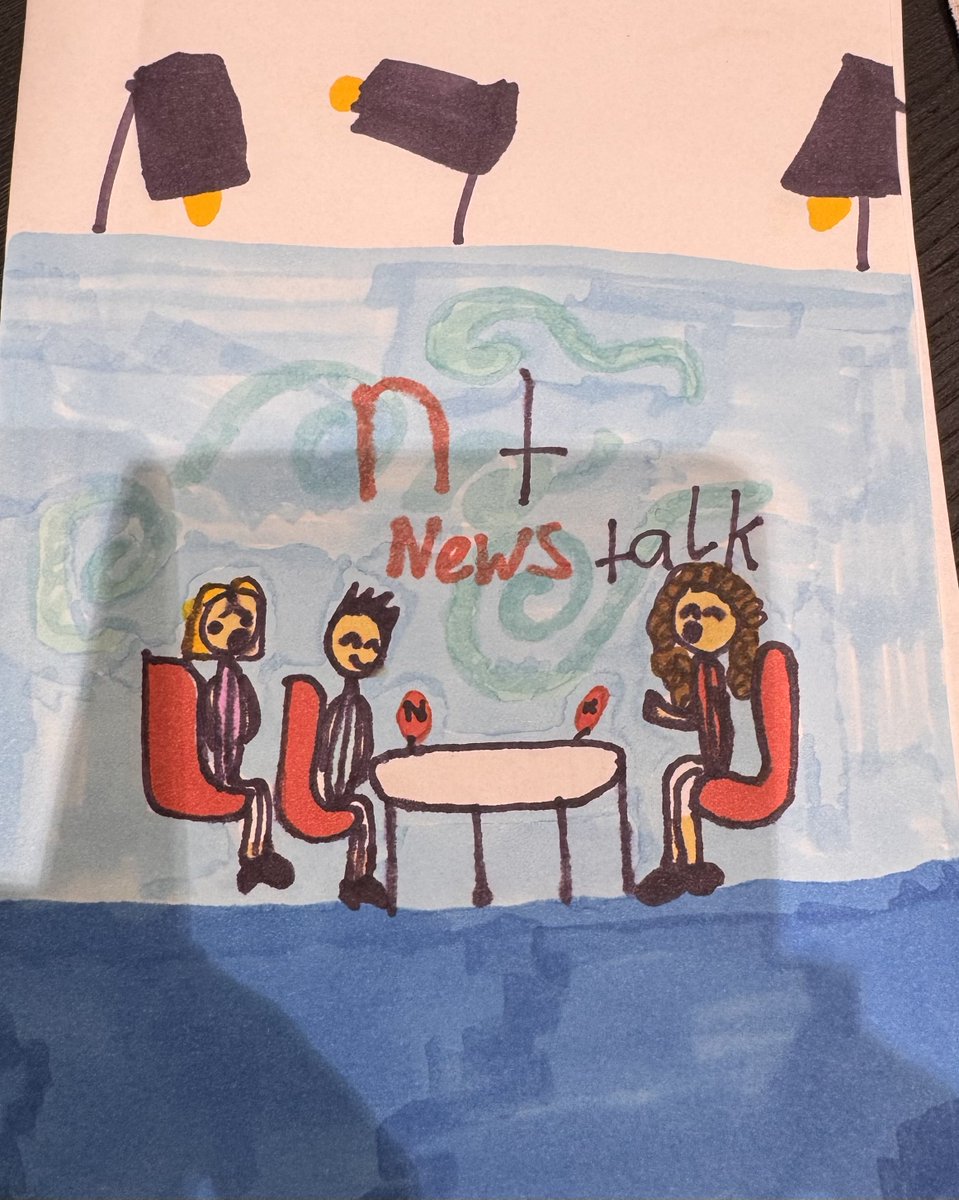 We had Sandra Brennan on from ⁦<a href="/EYnews/">EY</a>⁩ this morning. Her 8 year-old daughter painted this lovely picture ahead of her appearance. I’m the guy with the dark hair and Sandra is sitting on the right.I don’t know who the blonde is sitting behind me. My wife is suspicious ;-)