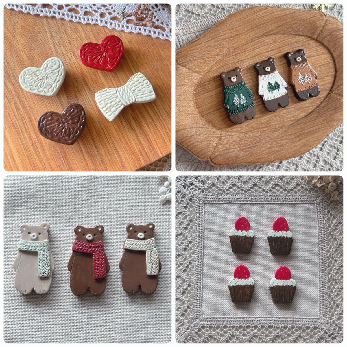 みんなの作品で寒波を乗り切ろう ほっこりする陶土のブローチたち🤍