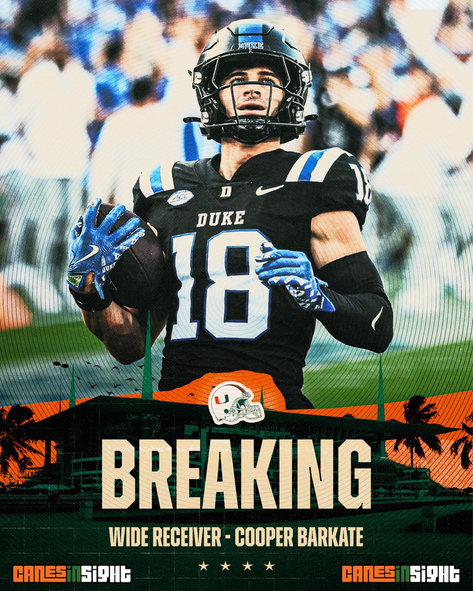 canes_muse's tweet image. BREAKING: Duke WR Cooper Barkate has committed to Miami. 

Miami lands Duke’s top WR along with Mensah.