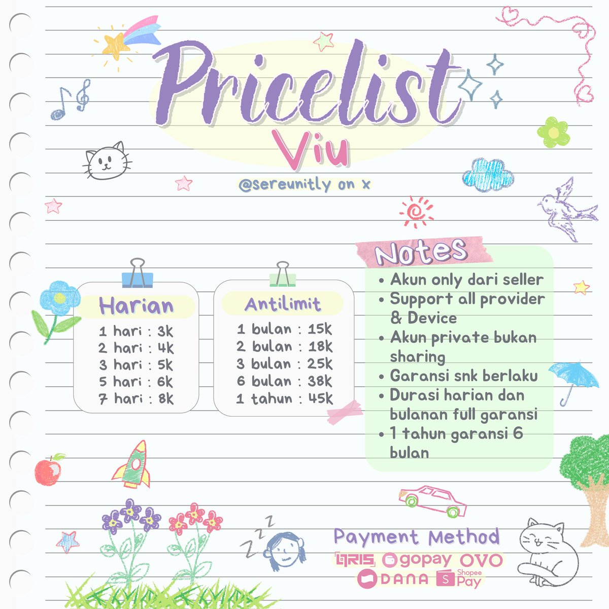 Ready on hand V īu harian &amp; bulanan ada semua di <a href="/sereunitly/">cha ★</a>! 💌 trusted 100% with 1300+ testimoni di pinned ✅ fast respon, fast proses satset ♡

💳 All E-Wallet &amp; QRIS 
📩 WA bit.ly/wa-Syaa