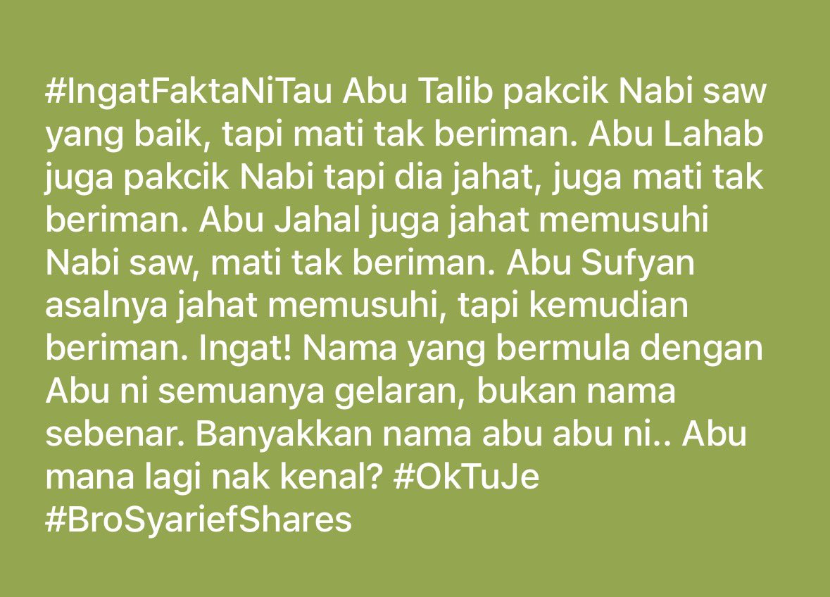 Ada student BroSyarief pergi gabung nama Abu Talib dengan Abdul Mutalib, jadi Abu Mutatalib 🤣🤦🏻‍♂️! Abu itu.. abu ini.. siapa diorang ni? Banyak nau abu nya.. #BroSyariefShares
