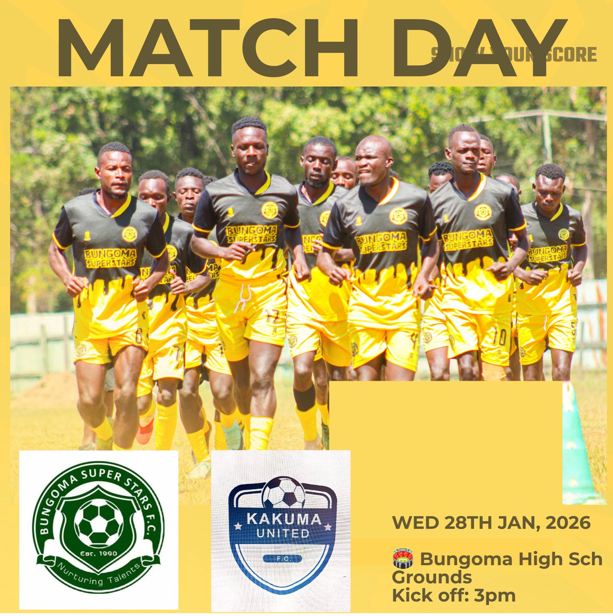 MATCH DAY IS HERE 🔥🔥🔥
⚽ Bungoma Superstars vs Kakuma United
🏆 FKF Division One League
🏟️ Bungoma High School Grounds (Use Gate B next to Bungoma Prisons)
⏰ 1500hrs (3pm)