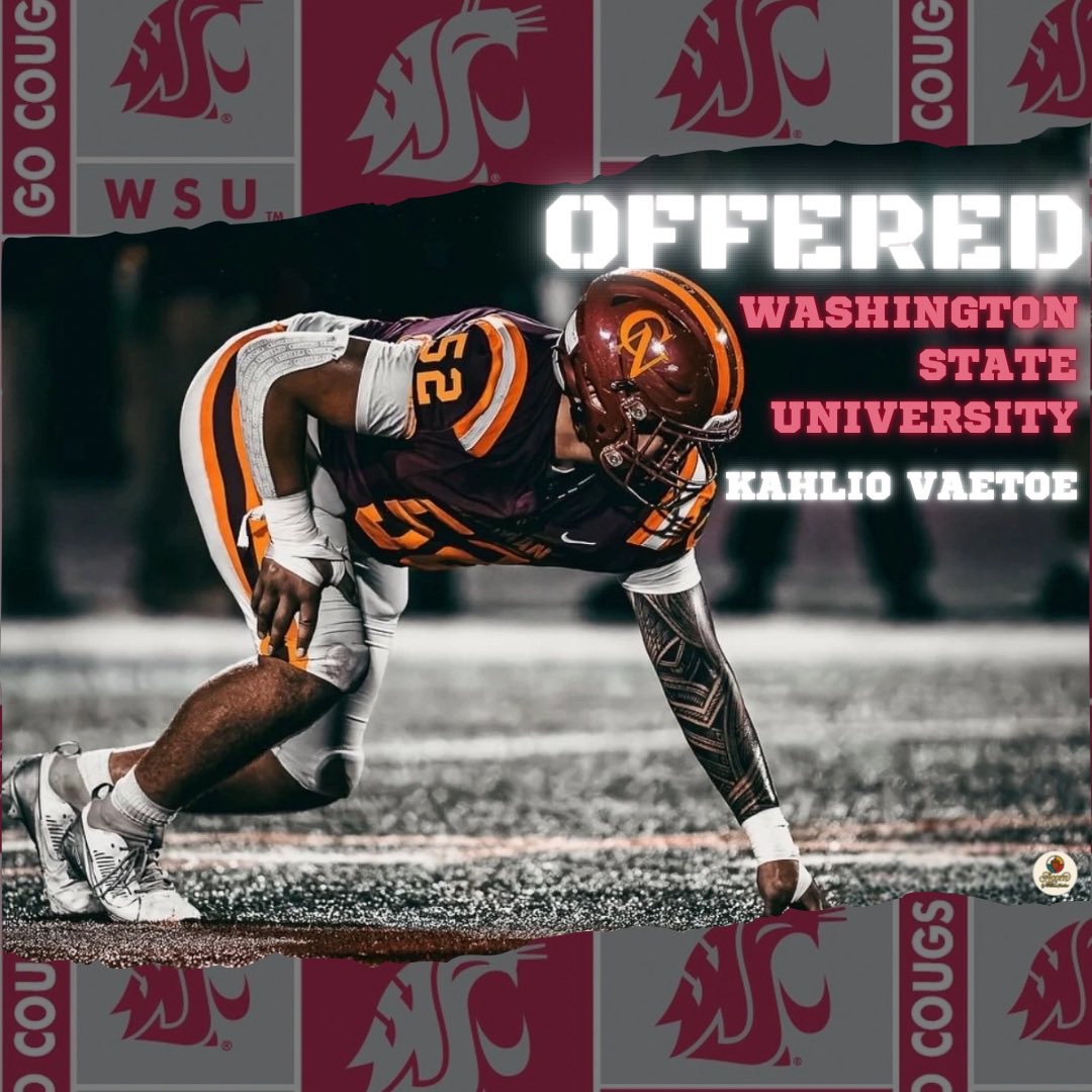 KahlioAVaetoe's tweet photo. Huge thank you to Coach @browning_coach for the opportunity and taking the time to stay connected. I’m blessed to receive an offer from Washington State University. I’m excited for what’s ahead. Go Cougs! 

@BrandonHuffman @adamgorney @WSUCougarFB @KirbMoore https://t.co/kYhsKPl0kw