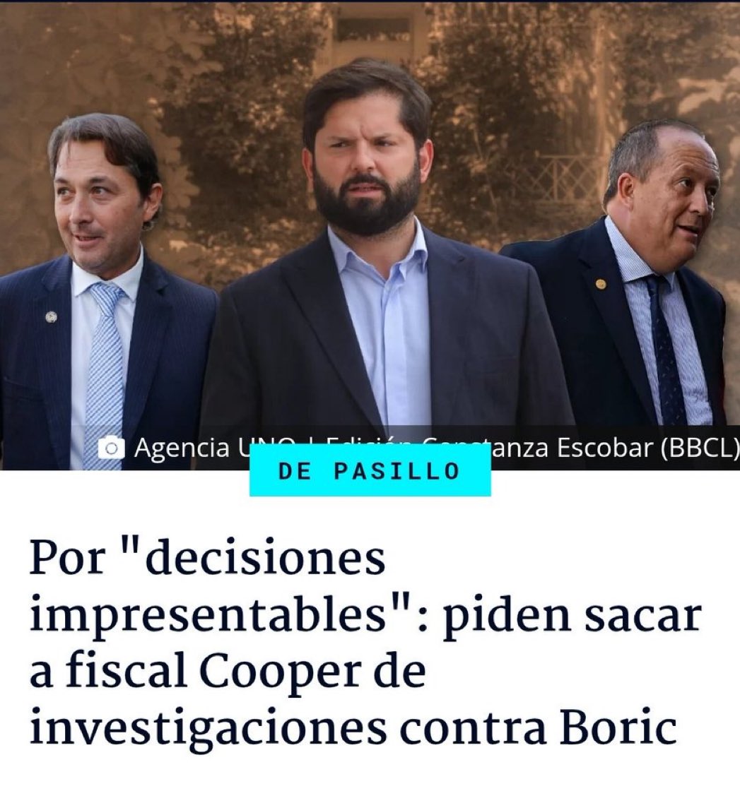 Cooper está llegando a la entrada de la Moneda. Y esto no se termina con presiones. Después del 11/3 habrá novedades.